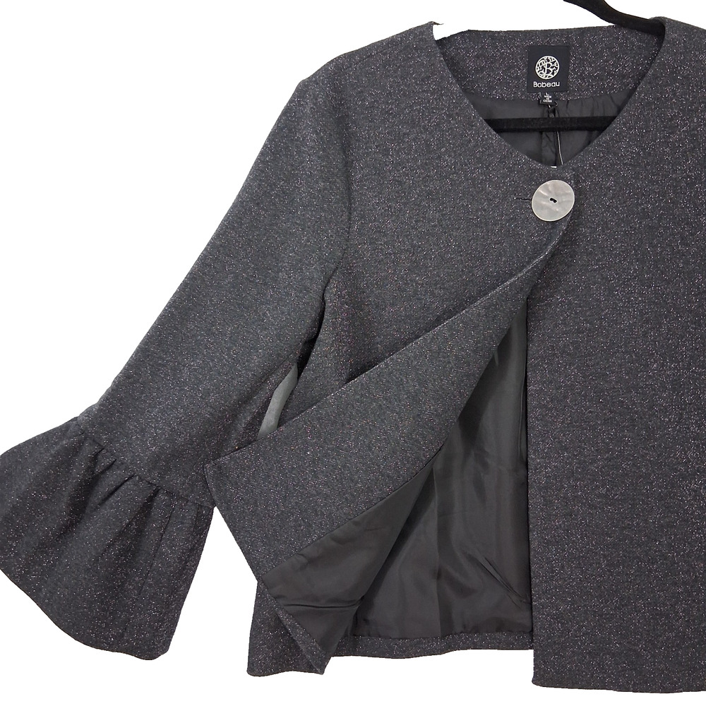 NWT Bobeau Sparkly Bell Sleeve Jacket Charcoal Contemporary Chic Size L - Picture 3 of 10